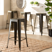 Baxton Studio AY-MC07-Gun Metal-BS Horton Modern and Contemporary Industrial Gunmetal Finished Metal 4-Piece Stackable Bar Stool Setm